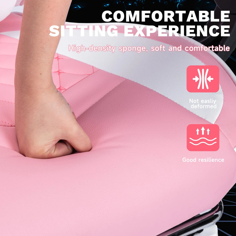 Ergonomic Video Gamer Chairs,Computer Gaming Chairs with Massage Lumbar Support and footrest,Racing Style Computer Chair Adjustable Headrest for Adults,Pink White