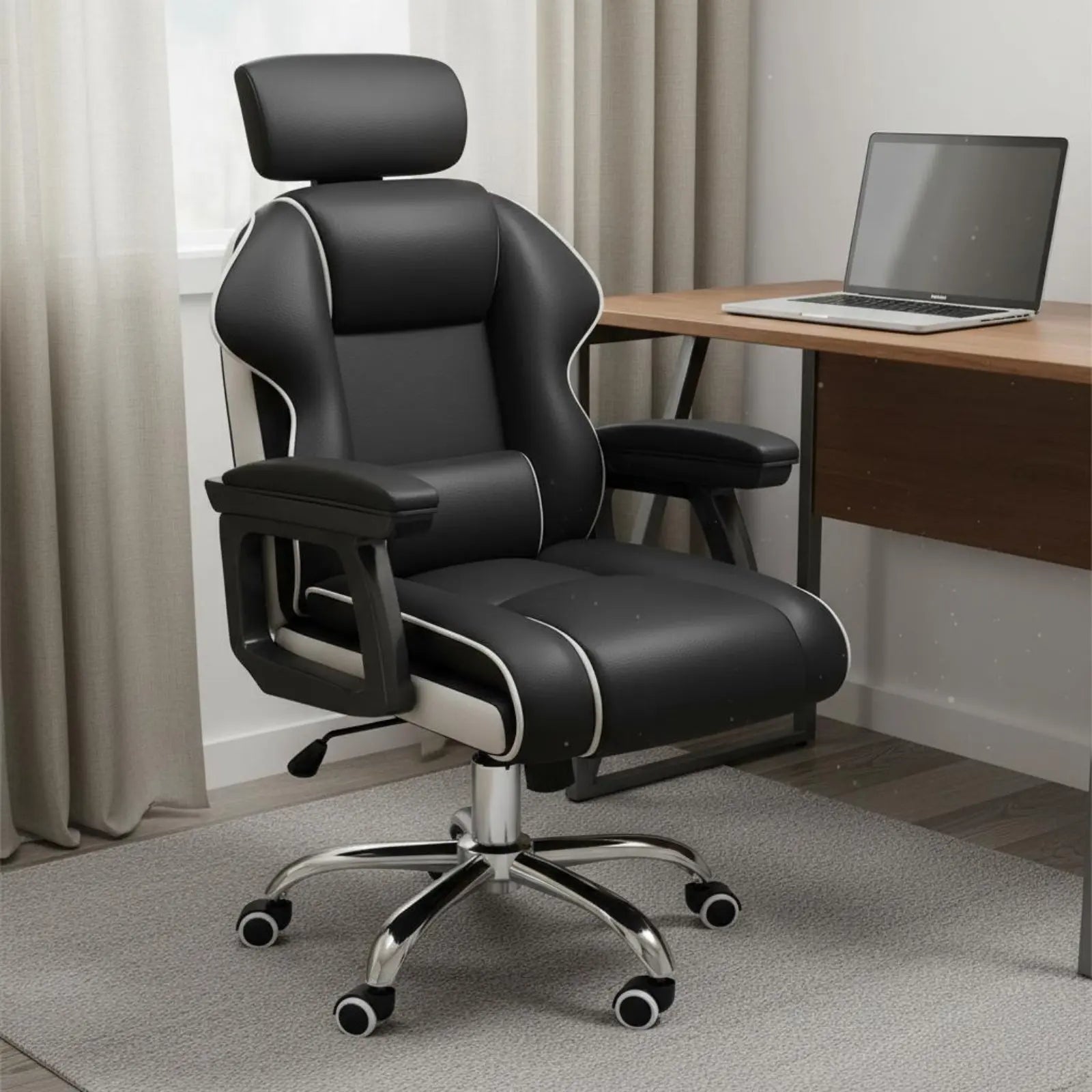 Ergonomic Gaming Chair Height Adjustable High-Rear Rotate Office Chair Full Recline Padded Armrests for Streamers, Bedroom