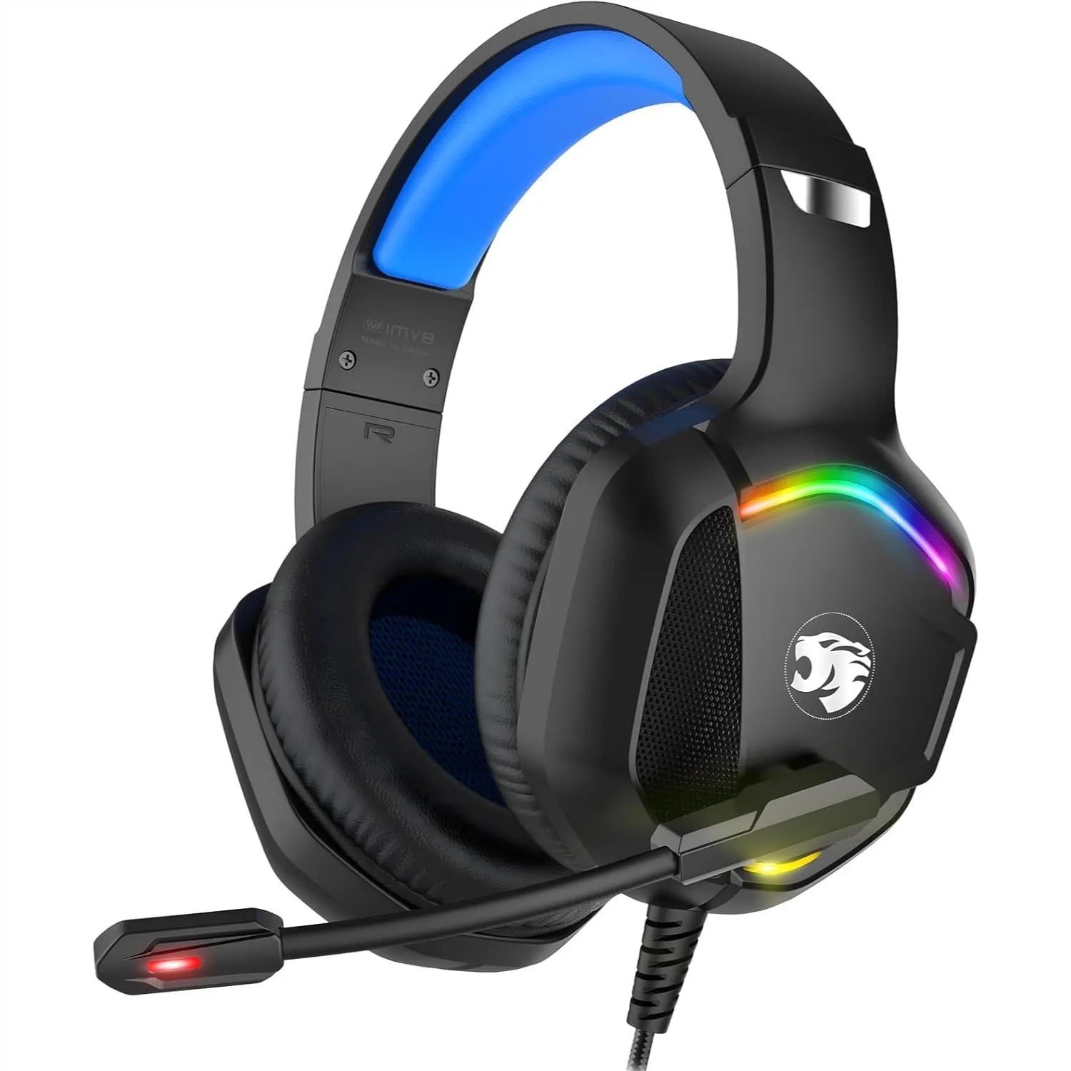 Gaming Headset With Microphone For PC PS4 PS5 Xbox One Series X S Switch Stereo Wired Noise Cancelling Over Ear Headphones RGB Blue
