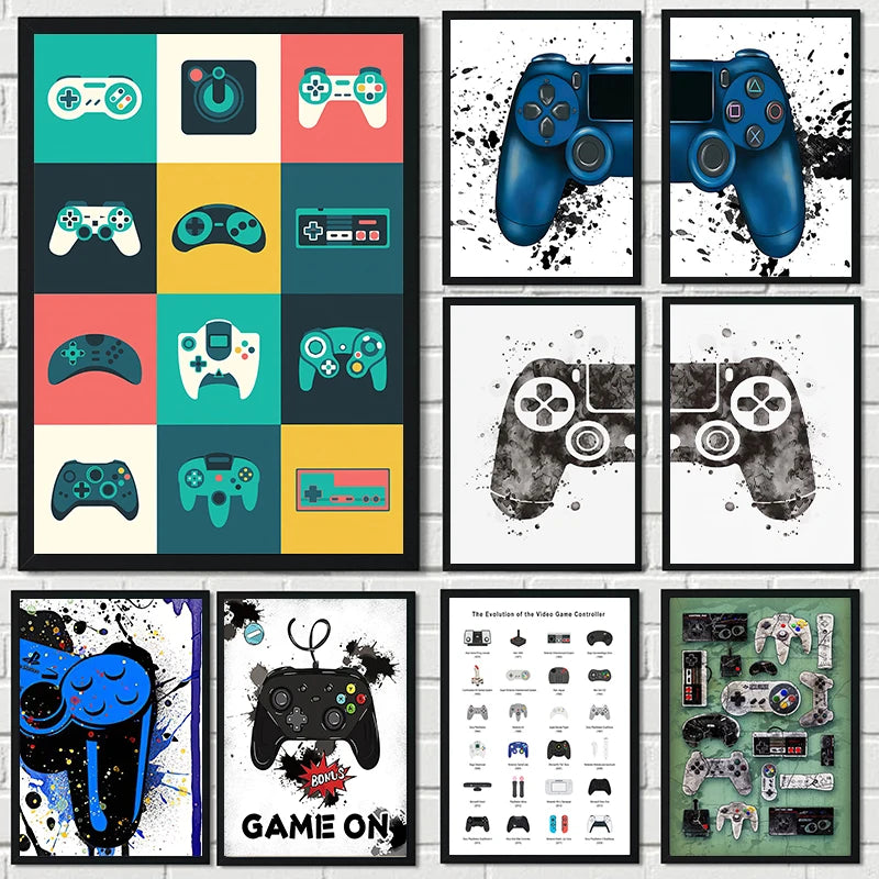 Modern Video Game Controllers Poster Handheld Game Console Gamepad Canvas Painting Wall Art Print Picture Gamer Room Home Dec