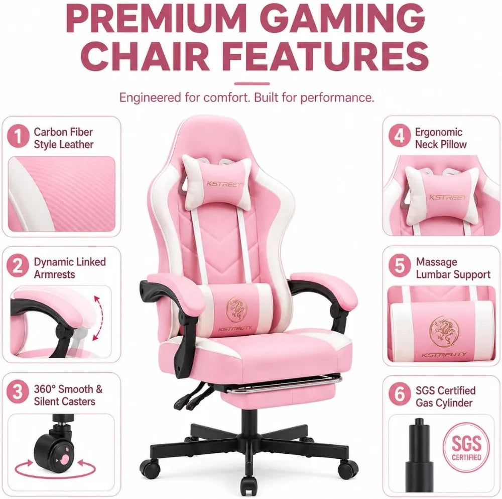 Ergonomic High Back Gaming Chair with Footrest, Lumbar Support & Pocket Spring Cushion, Swivel Home Office Desk Chair